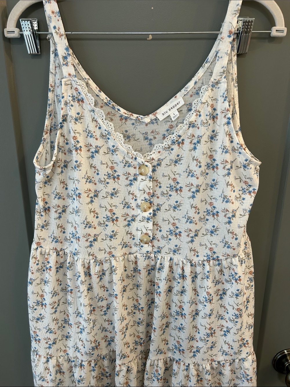 Blu Pepper Cream Mini Dress with Blue & Pink Floral Print Size Large - Picture 3 of 5
